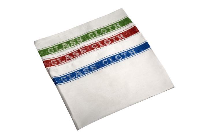 WHITE COTTON GLASS CLOTHS COL. BORDER - Pack 10