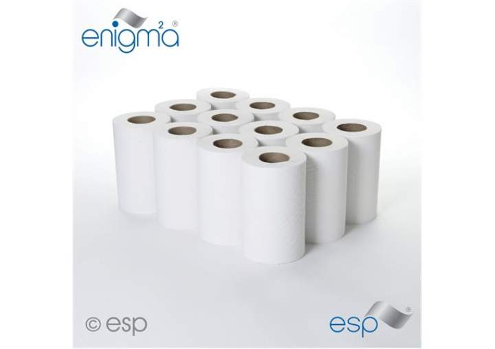 1PLY WHITE MINI CENTREFEED ROLLS - Ctn 12